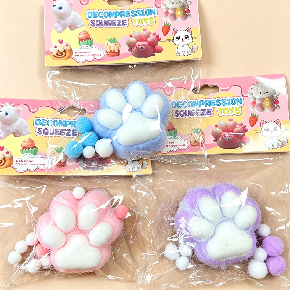 Cute Cat Paw Soft  Toy,  Squishy Toy with Shiny Confetti & Heart Details, Mixed Gentle Colors, Ideal for Easter Egg Basket Fille view 3