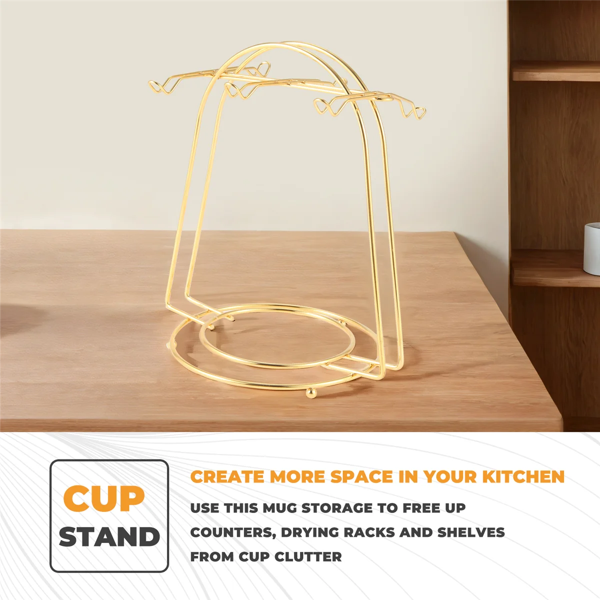 HOT Nordic Home Kitchen Tabletop Coffee Mug Holder 6 Cups Stand Gold Metal Cups Holders Rack Drain Organizer Rack