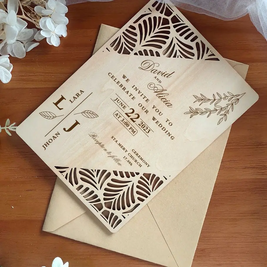 Laser Cutting Engraving Wooden Invitation,Personalized Custom,Graphics/Text Can Be customized,Make The Ceremony More Ceremonial