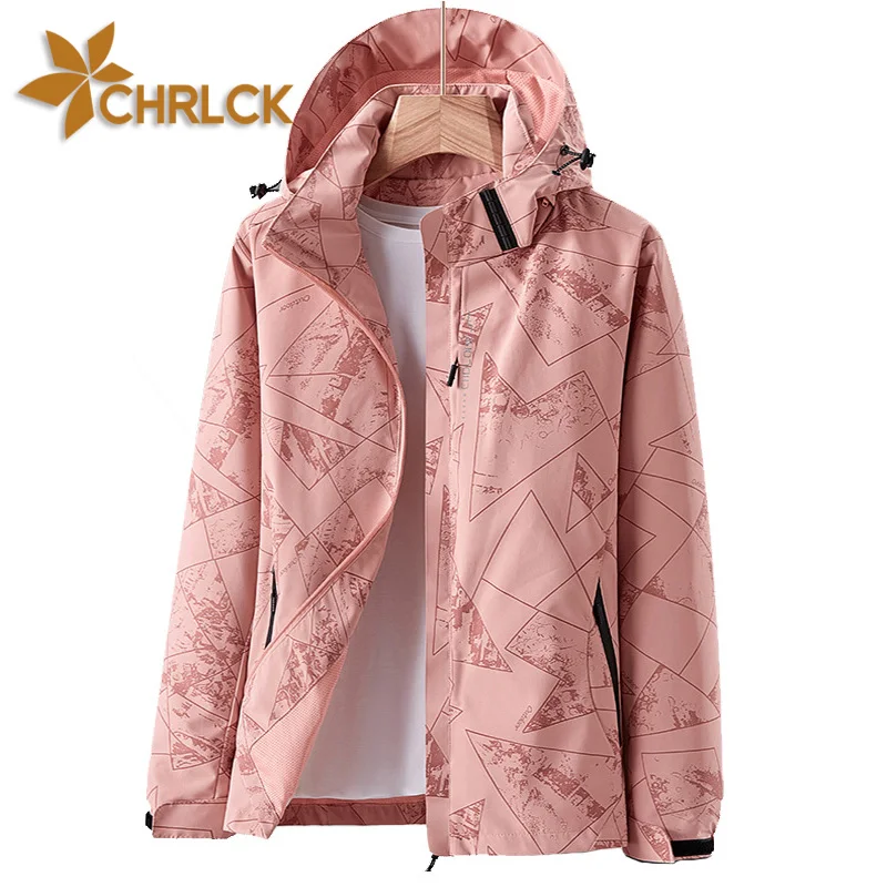 CHRLCK Chaqueta de senderismo impermeable para mujer, chaqueta reflectante a prueba de viento para correr, abrigos para acampar, pescar, cazar y