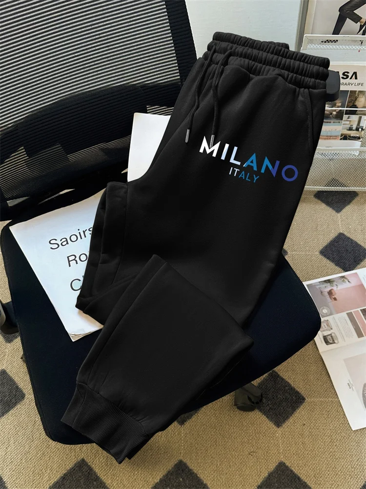 

Men's Milanese Italian Lettering Printed Jogging Pants. Elastic Drawstring Waist Casual Trousers, Comfortable for Daily Wear