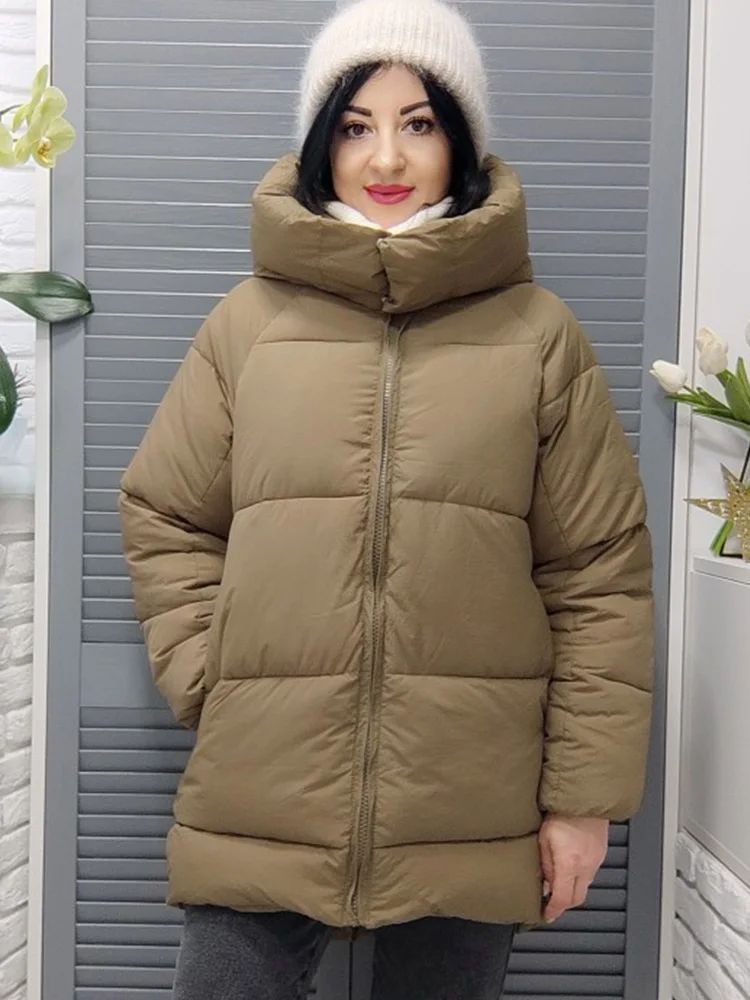 Parkas Women Winter Jacket Green Hooded Jacket Zip Up Thick Puffer Coats Woman Winter Jackets for Girls Vinyl Puffer Coat