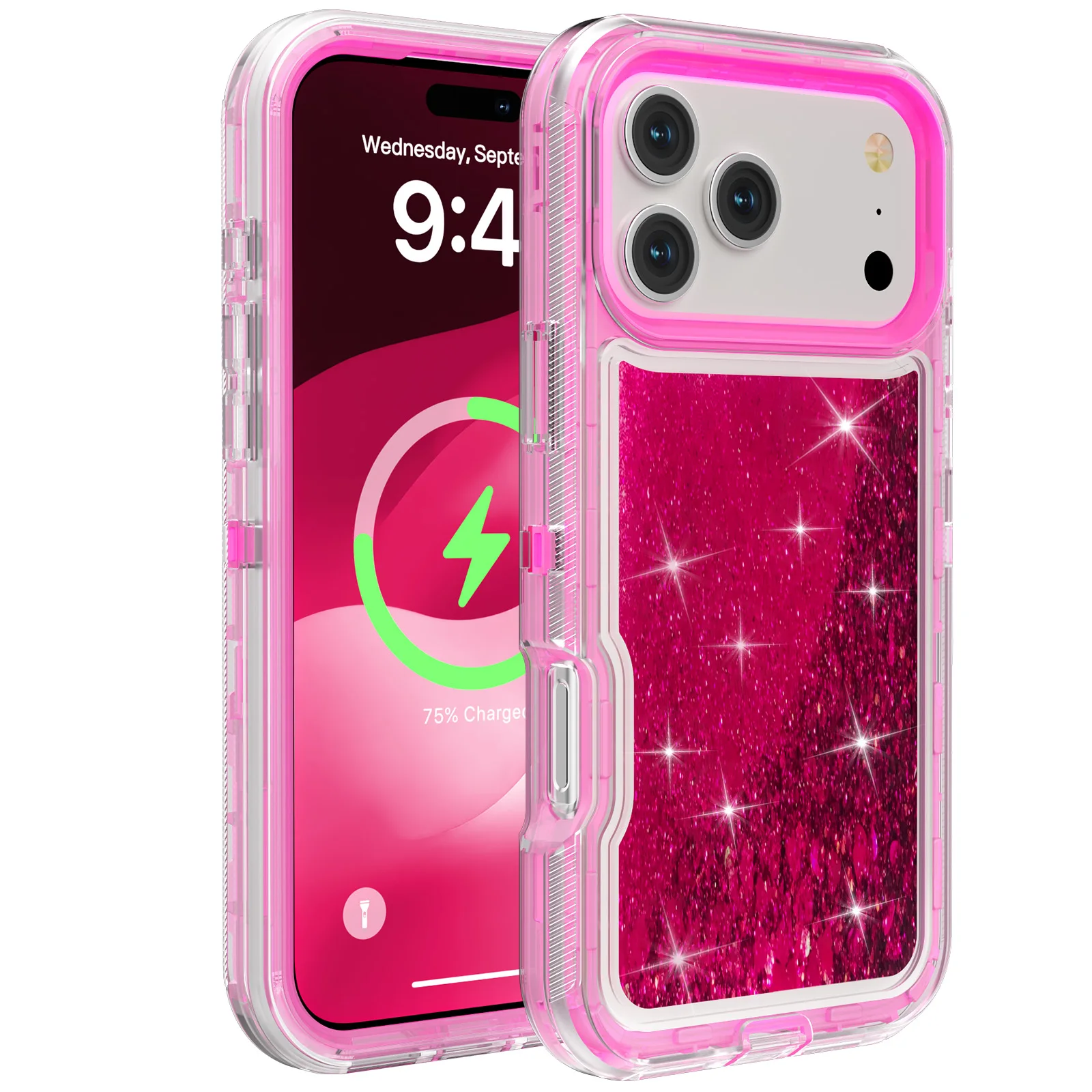 3-in-1 OTT Heavy Duty Glitzer-Flüssig-Quicksand-Box-Handyhülle für iPhone 18 17Air 16 15 14 Pro Max, stoßfeste Schutzhülle in Militärqualität – Detail 18
