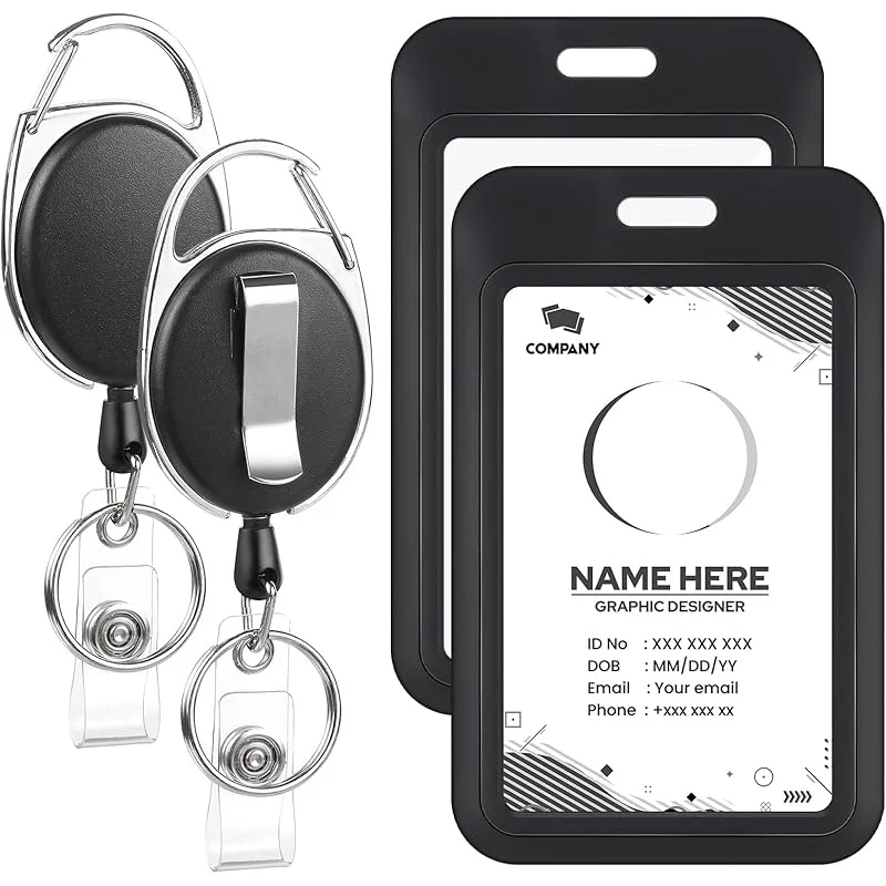 ID Badge Holder with Badge Reels Retractable Clip Heavy Duty Vertical Clear ID Card Badge Holders