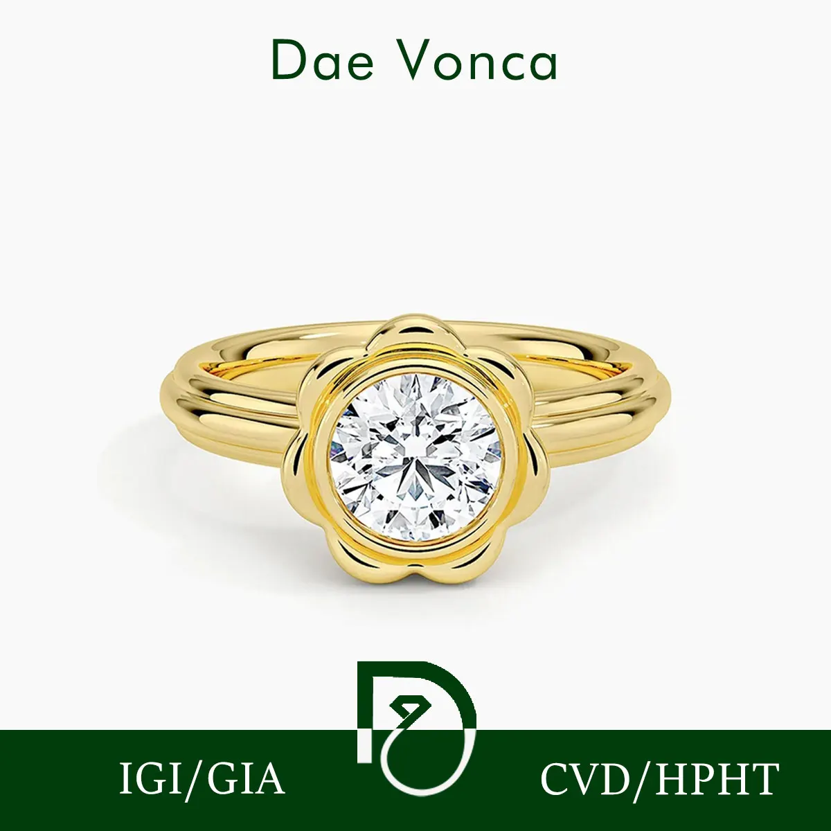 Solitaire Diamond Engagement Ring In 18K Yellow Gold Round Cut Lab Grown Diamond IGI Certificate Bezel Set Flower Diamond Ring
