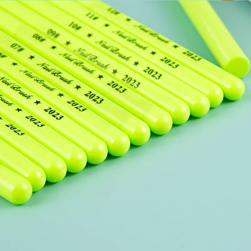 1/12 STKS Groene Nagelborstel Gelborstel Voor Manicure Acryl UV Gel Extension Pen Nagellak Schilderij Tekening Borstel