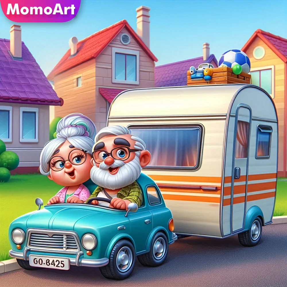 Momoart Old People Diamond Painting 5D Grandparent Portrait Full Square Round Couple Embroidery House Mosaic Cartoon Child Gift