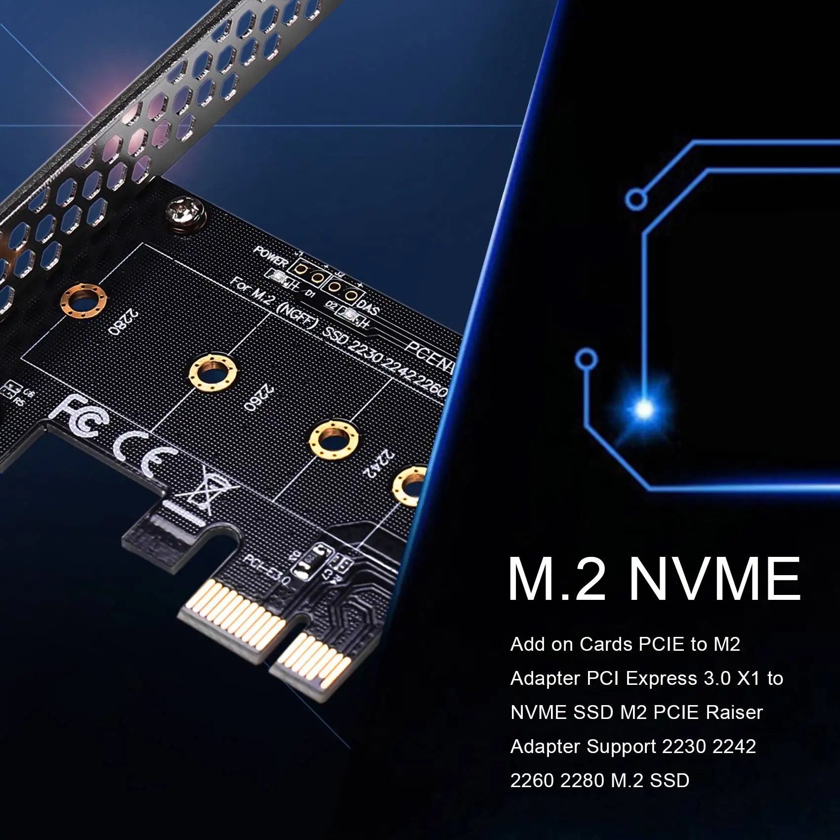 A64I Add on Cards PCIE to M2 Adapter PCI Express 3.0 X1 to NVME SSD M2 PCIE Raiser Adapter Support 2230 2242 2260 2280 M.2 SSD