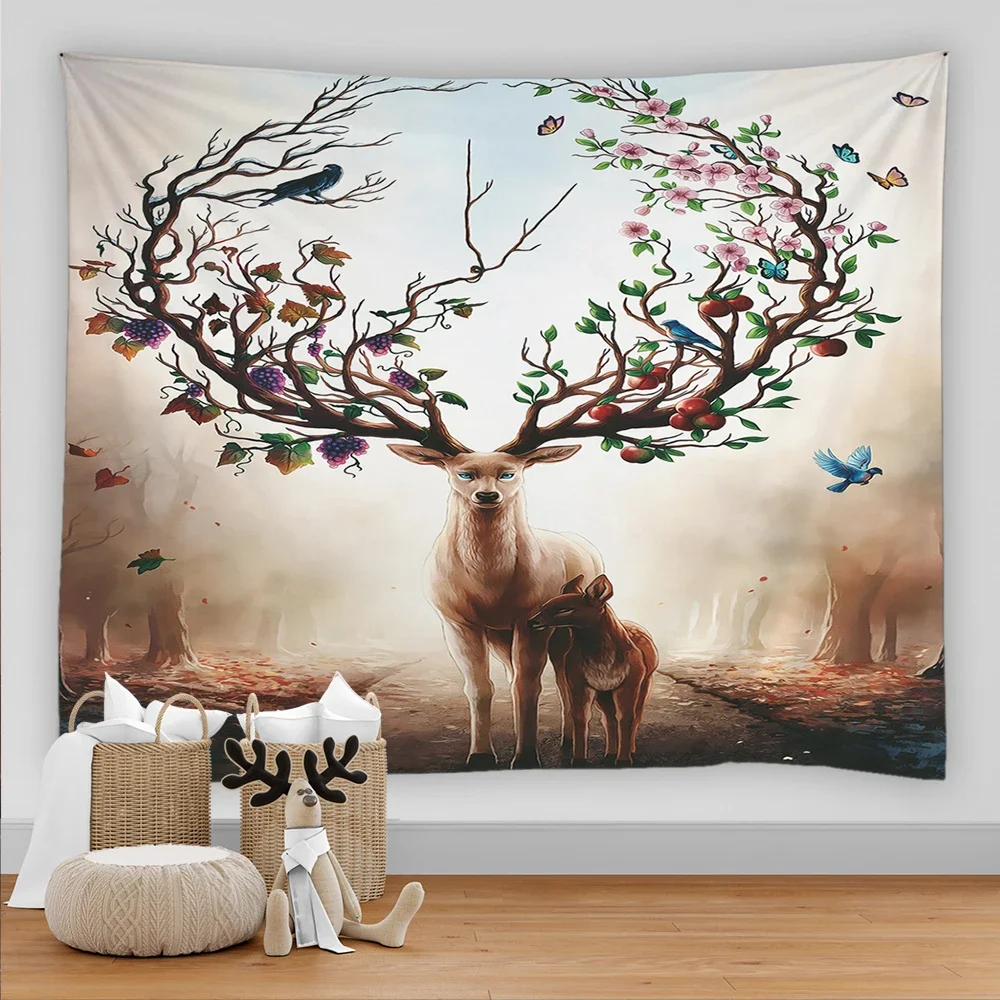 Psychedelic Forest Wall Hanging Tapestry Sheets Decorative Reindeer Elk Tapestry Beach Yoga Mat Blanket Table Wall Tapestries