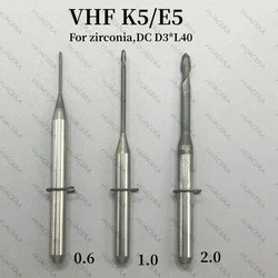 VHF K5 E5 Zirconia Block D3 DC Coating CADCAM PMMA PEEK Grinding Tool Milling Machine Cutter 2.0 1.0 0.6 0.3mm Milling Burs