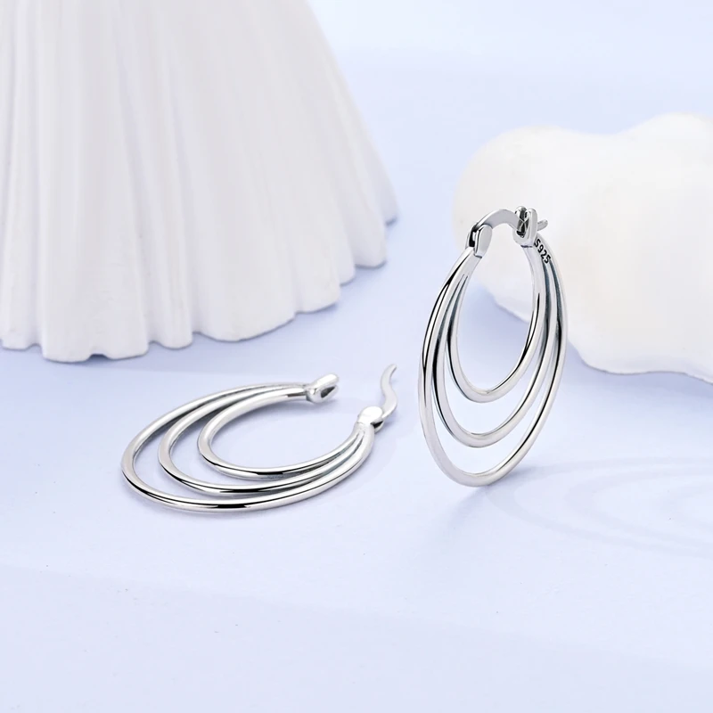 2026 New 925 Sterling Silver Three Layer Elliptical Coil Earrings DIY Women Exquisite Birthday Anniversary Jewelry Gifts
