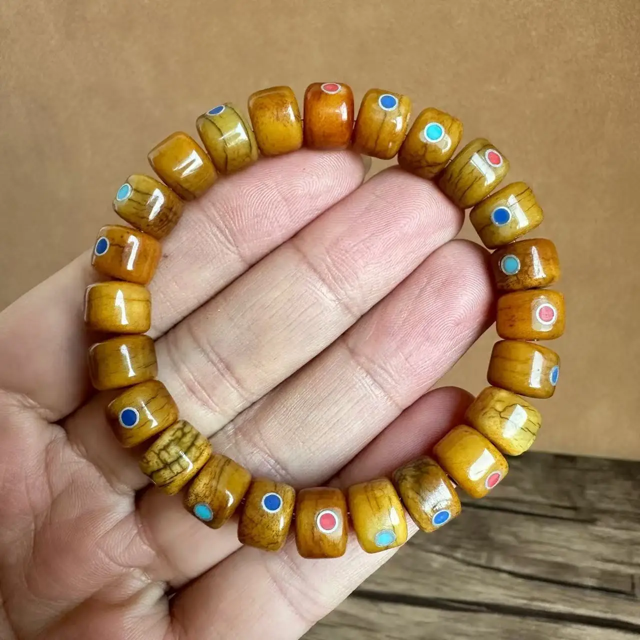 Authentic Tibetan Yak Bone Bracelet Men's Gem-inlaid God Bead Accessories Ethnic Tibetan Style Bone Hand String Literary Play