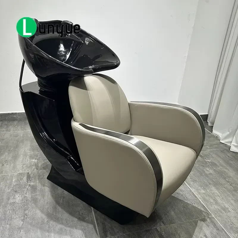 Modern Black Ceramic Basin Shampoo Chair for Barber Shop Hair Therapy Recumbent Washing Station High Quality Furniture