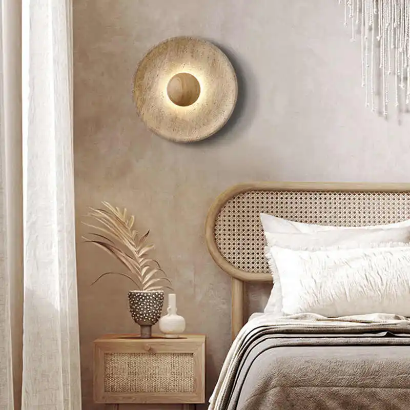 

Modern Stone Wood Wall Light Sconce Warm Light Living Rooms Bedrooms Dining Rooms