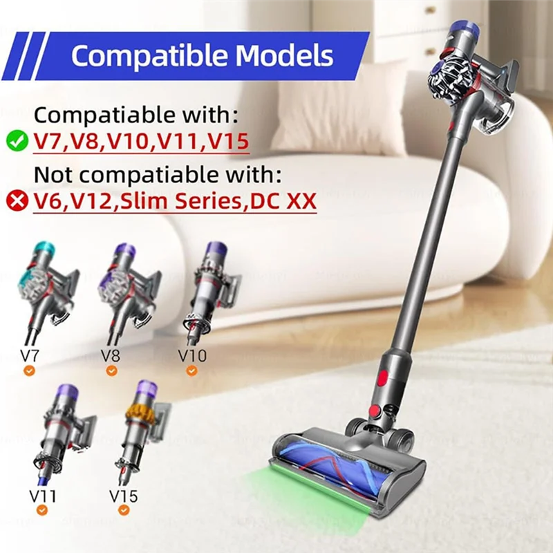 ABZA-Quick Release Cleaner Head For Dyson V7 V8 V10 V11 V15 Vacuum Attachments With LED Headlights For Hardwood Floor Carpets