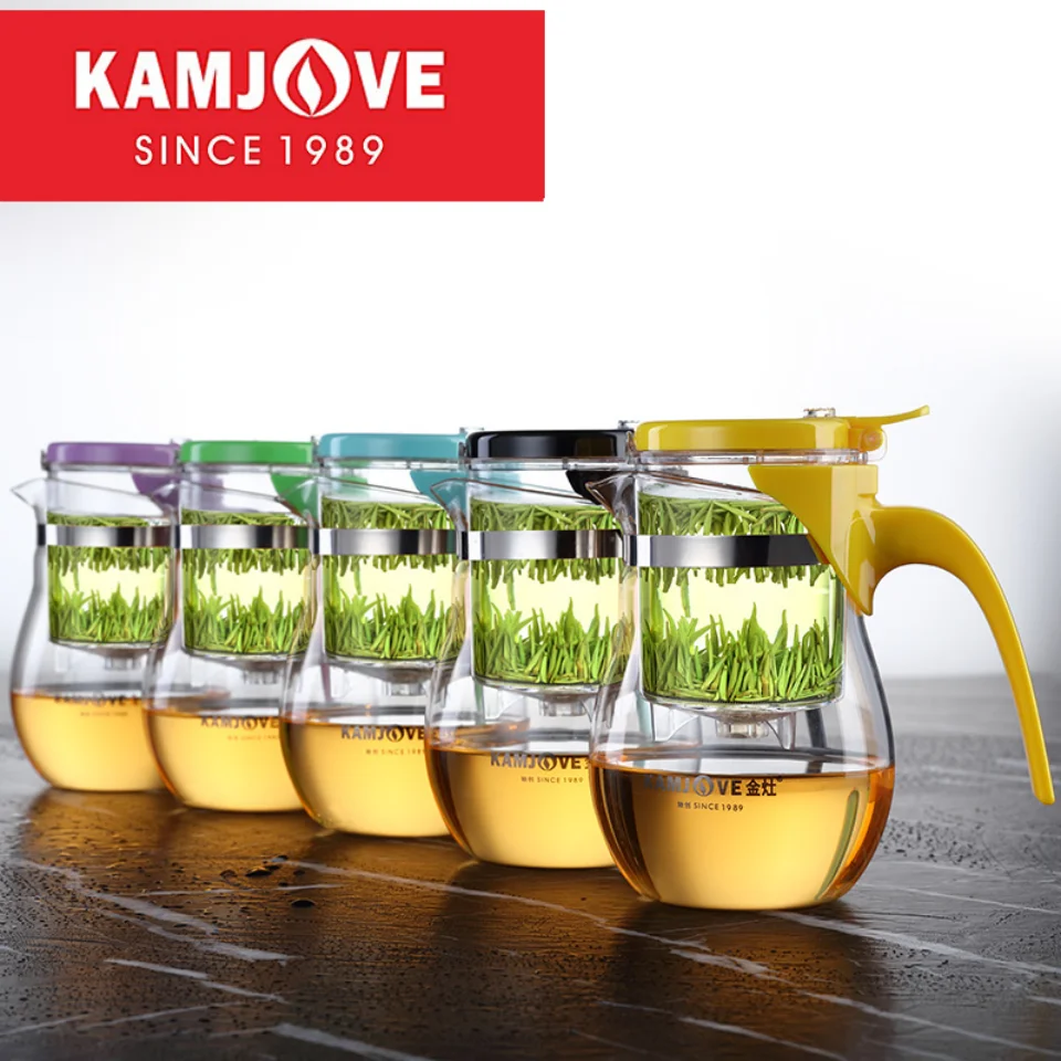 

KAMJOVE-Tea Making Pot, Elegant Cup, Inner Filtered Flower Tea Pot, Multi Color Art Tea Cup, Tea Kettle, 650ml Glass Tea Set