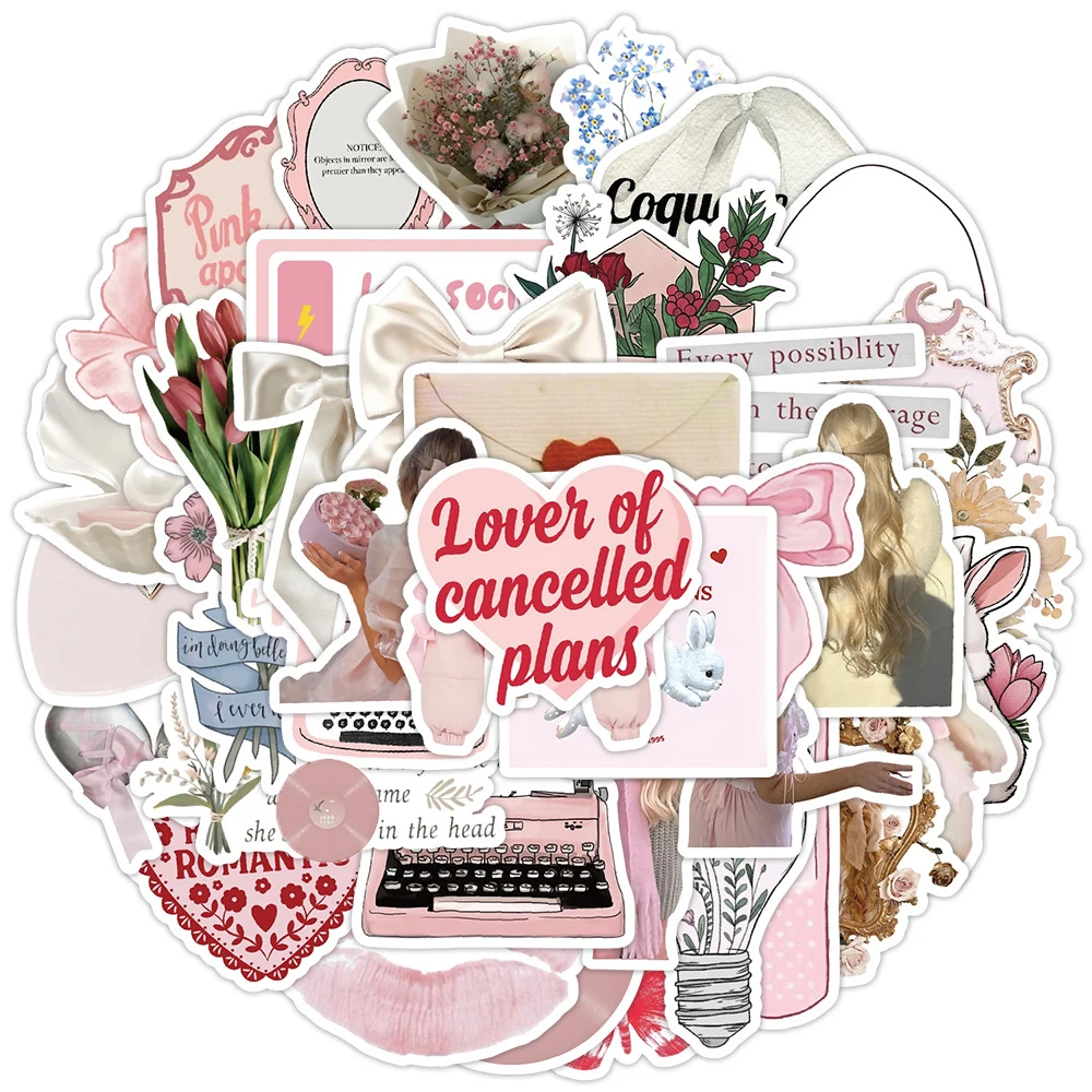 10/30/50 قطعة الكرتون الوردي Ins نمط Coquette فتاة ملصقات Vintage الشارات الجمالية سجل القصاصات الهاتف الأمتعة الكتابة على الجدران لطيف ملصق