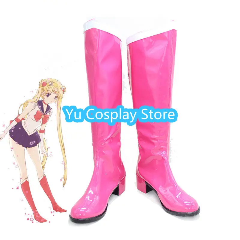 Tsukino Usagi Cosplay Shoes Serenity Cosplay Prop PU Leather Shoes Halloween Boots Custom Made