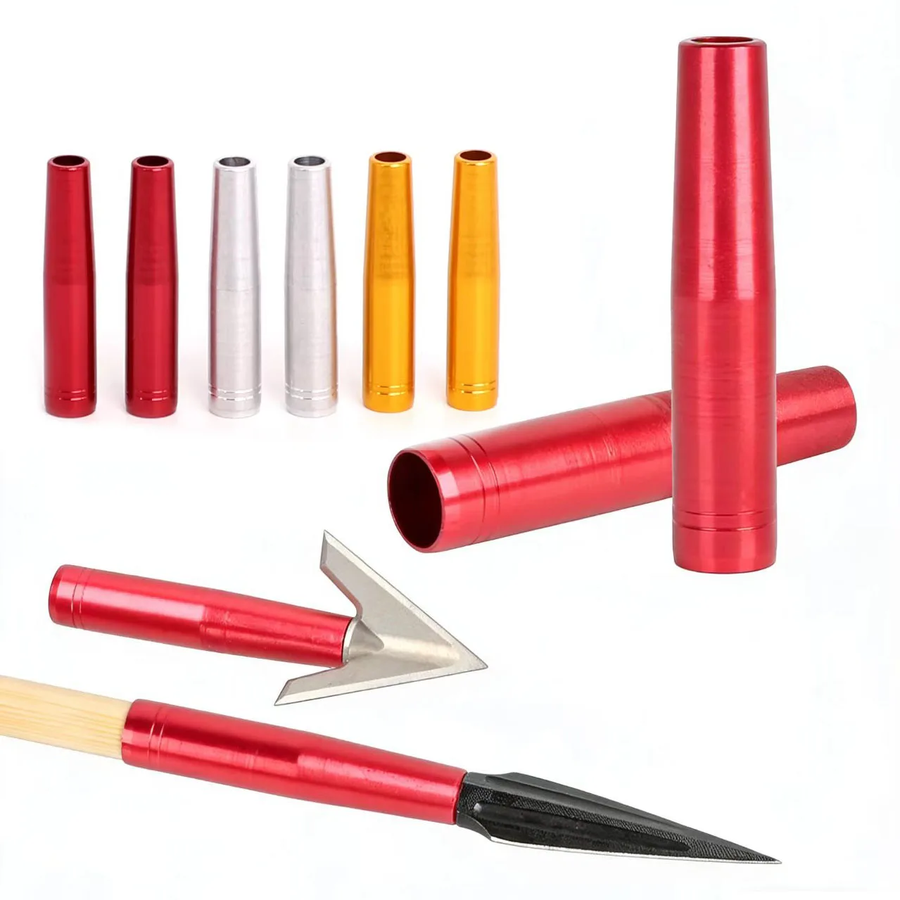 12pcs OD 8mm Aluminum Arrow Outer Insert Seat Replaceable Arrow Point Adapter Wooden Bamboo Arrows Connect Bow Hunting Accessory