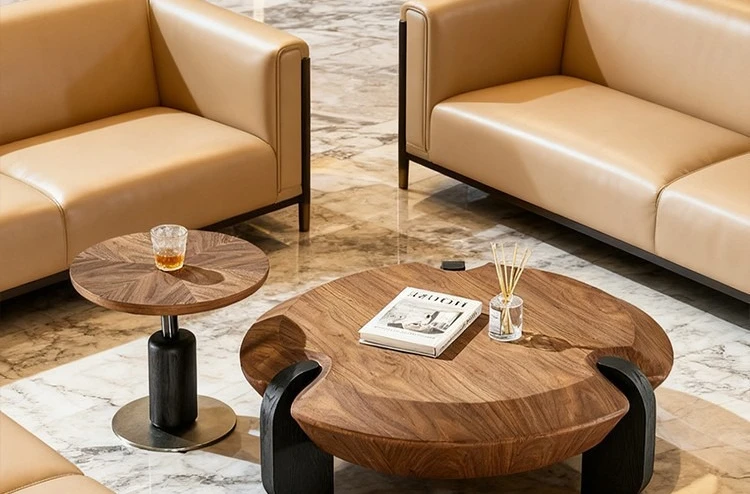 

Italian minimalist Chinese antique walnut coffee table combination round coffee table