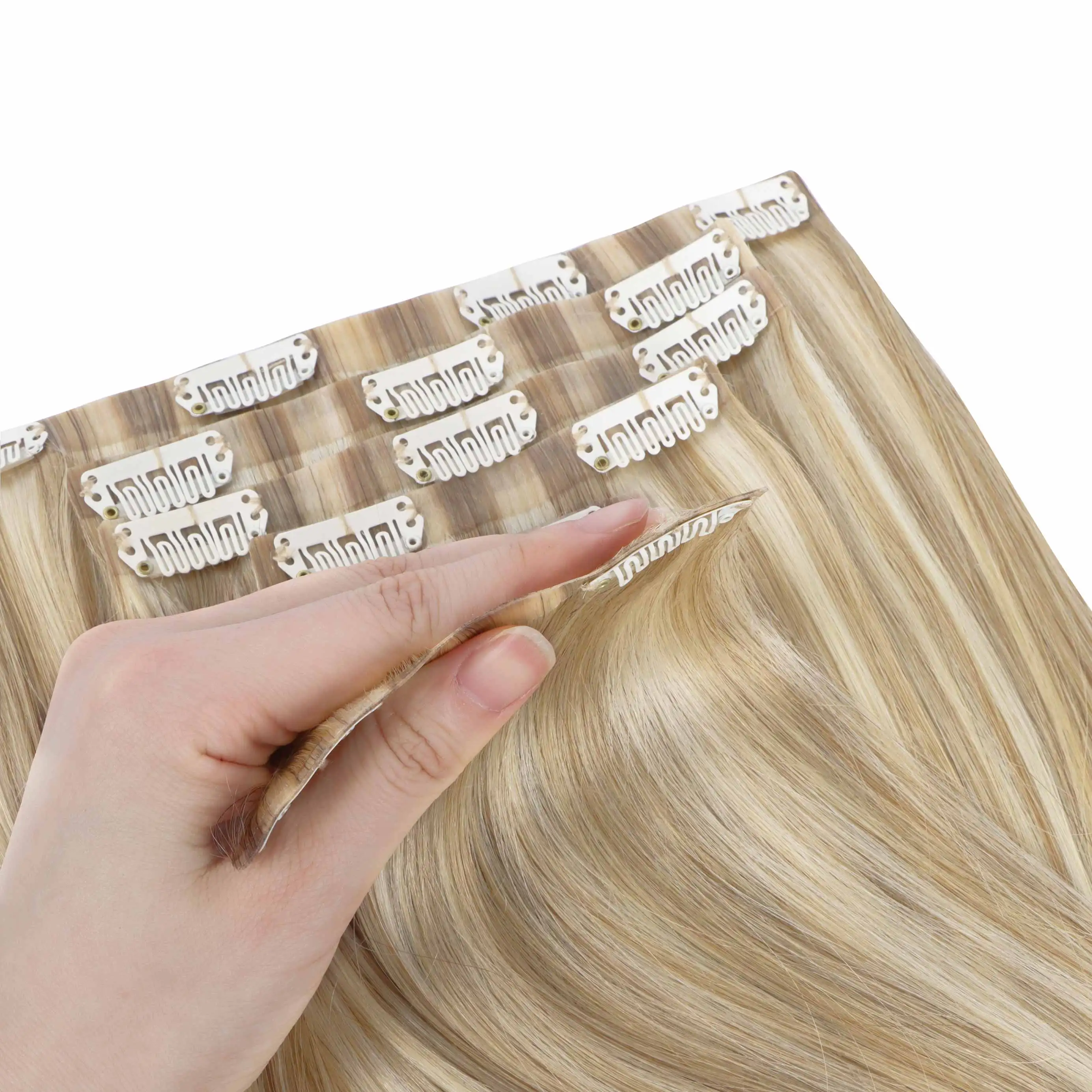 Sunmofavo PU Clip In Hair Extensions 100%Human Hair Invisible PU Ombre Blonde Remy Seamless Skin Weft  7Pcs 150g For Women Daily