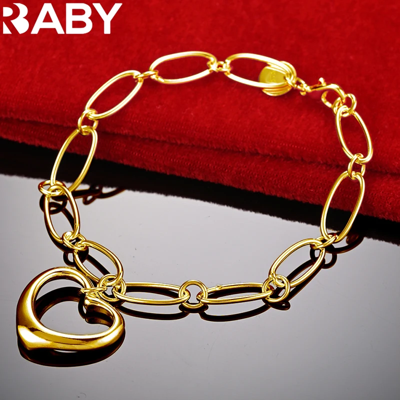 

URBABY 24K Gold Heart Bracelet Chain For Woman Wedding Engagement Party Jewelry Lady Fashion Charms Accessories