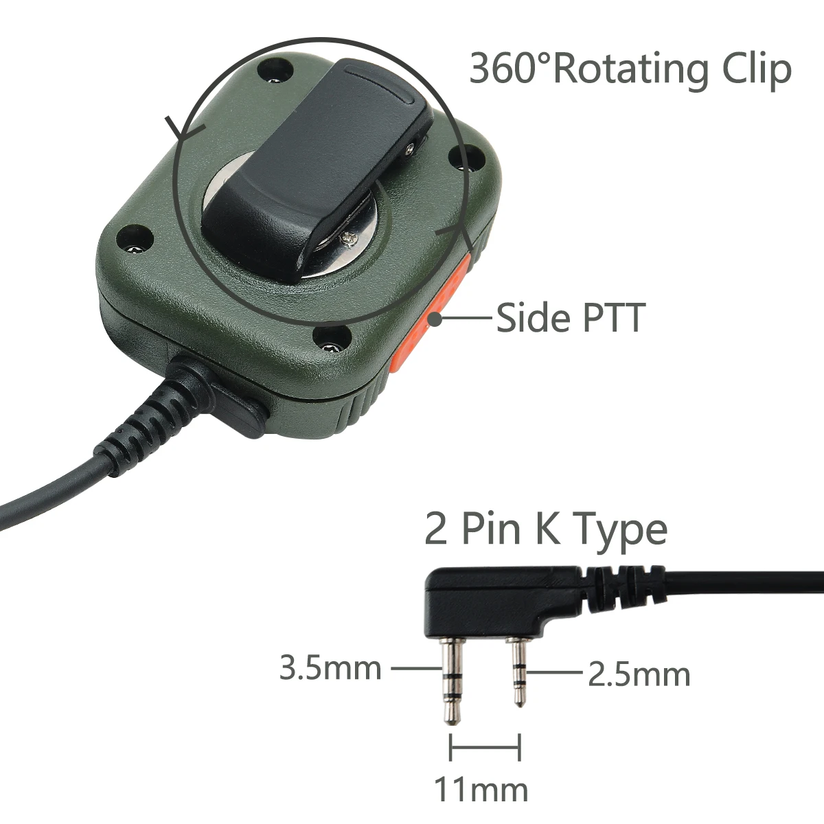 Baofeng-AR-152 Walkie Talkie microfone, alto-falante de rádio PTT, Keenwood 2 pinos tipo microfone portátil para UV-K5, UV-21 Pro, DR-1801