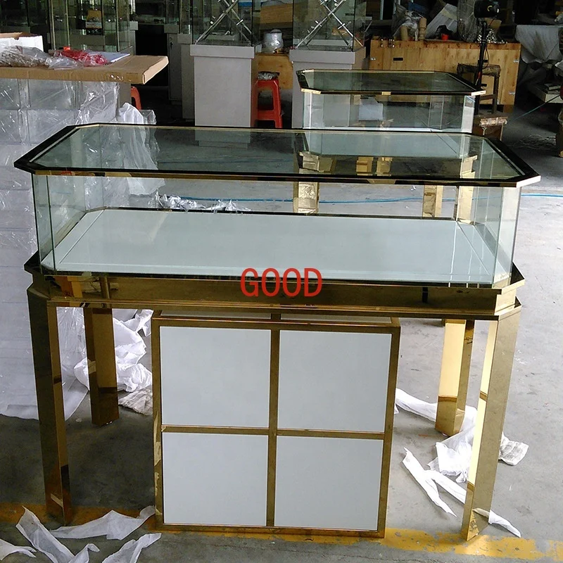 Custom, Luxury Metal Frame Jewelry Showcase High Retail Shop Display Show Glass Display Counter with Light