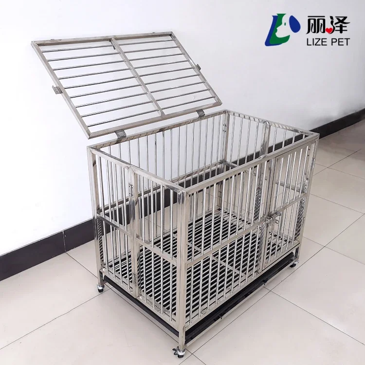 Dog Cage Crate Wholesale Strong Stainless Steel Carton Silver Pet Cage Breathable Letter Push-up Welded 94*60*75CM Accpectable