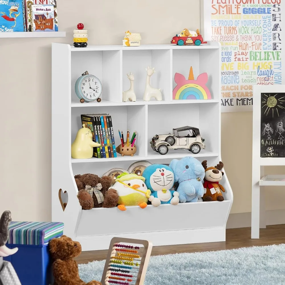 Kids Toy Storage Organizer, 3 Tier Children Bookcase and Bookshelf, Toddler 6 Cubby Toy Storage Cabinet