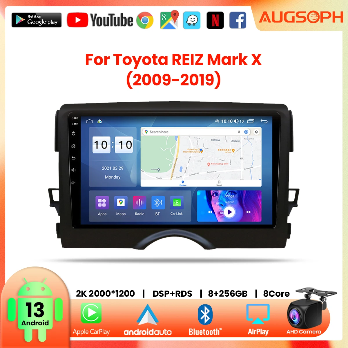 

Android 13 Car Radio for Toyota REIZ Mark X 2009-2019, 9inch Multimedia Player with 4G WiFi Carplay & 2Din GPS