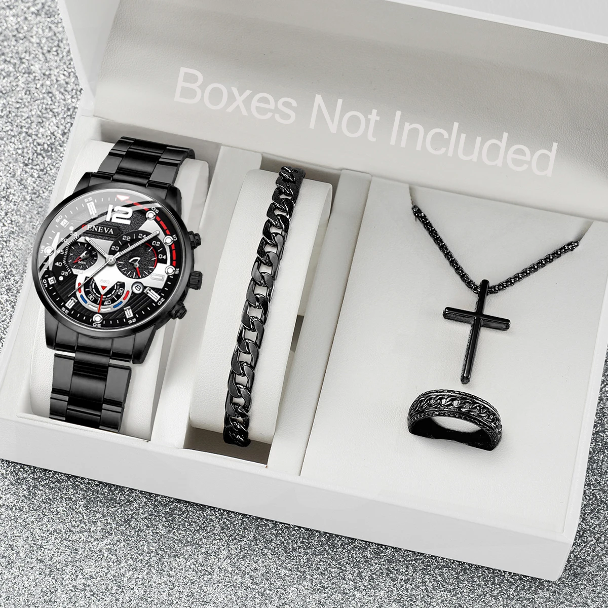 メンズ腕時計 ローマンスケール クォーツ時計 クロスネックレス ブレスレット リング ファーザー クリスマス 恋人