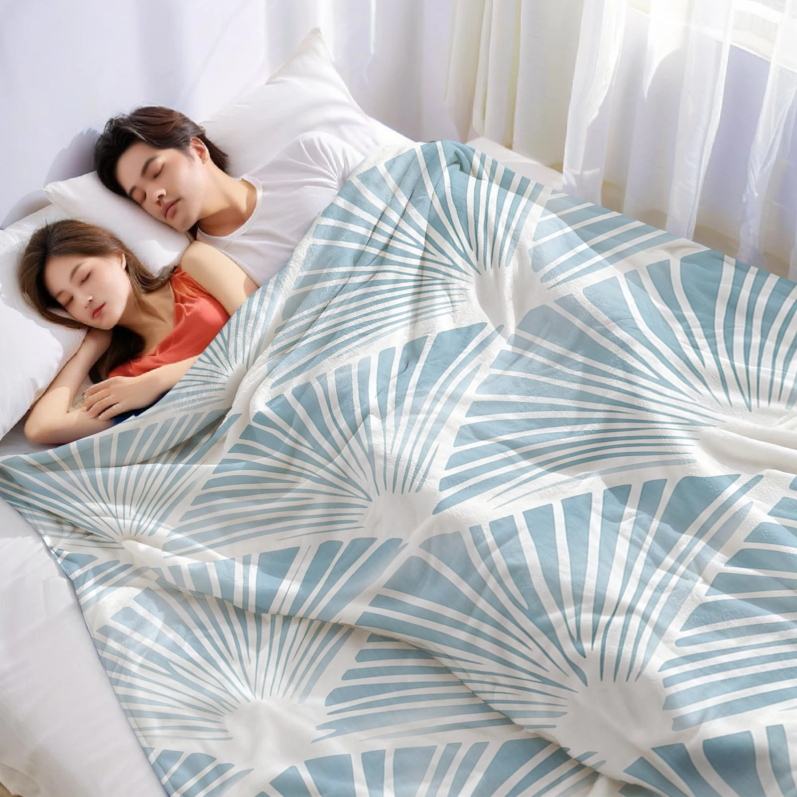 Light Blue Ginkgo Leaf Ultra Soft Sherpa Fleece Blanket Fluffy Warm Halloween Cozy Throw for Sofa Couch Bedroom Gift All season