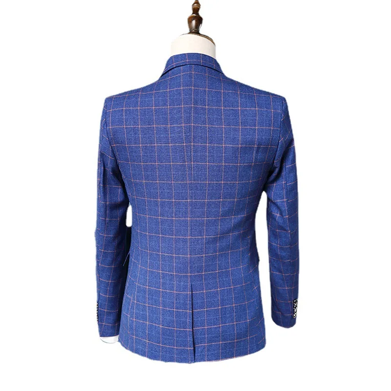 (101) Slim Fit Plaid Anzug für Männer dreiteiliges Business Bankett Kleid