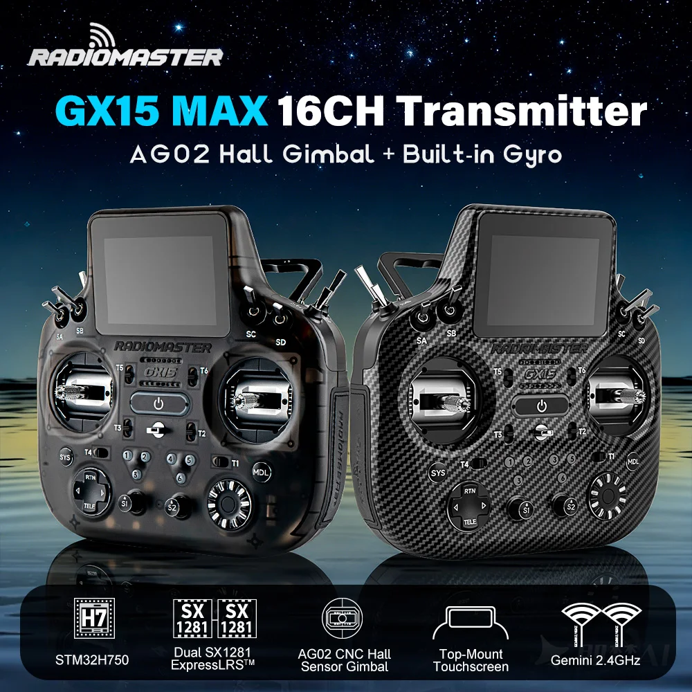 RadioMaster GX15 MAX RC Radio 16CH Transmitter AG02 Hall Gimbal Dual 2.4GHz ExpressLRS Gemini Built-in Gyro Supports F1000 Mode