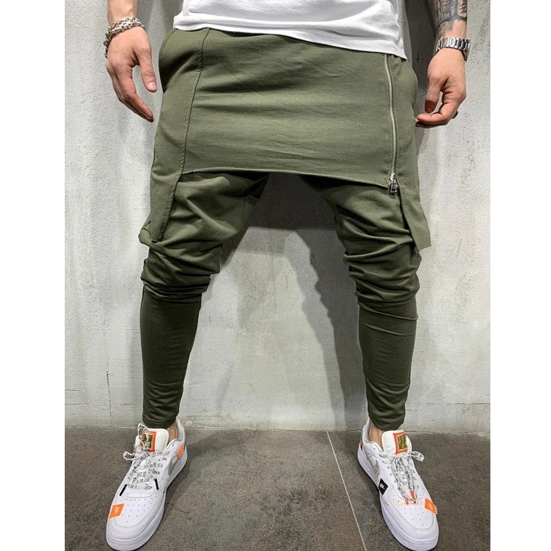 

Men Sports Pants Spring/Summer Vintage Solid Color Slim-Fit Zipper Pants Men's Casual Mid-Waist Stitching Pencil Pants Trousers