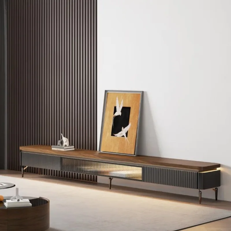 

Medieval TV cabinet, living room, high-end floor-to-ceiling rock slab integrated with wall locker coffee table