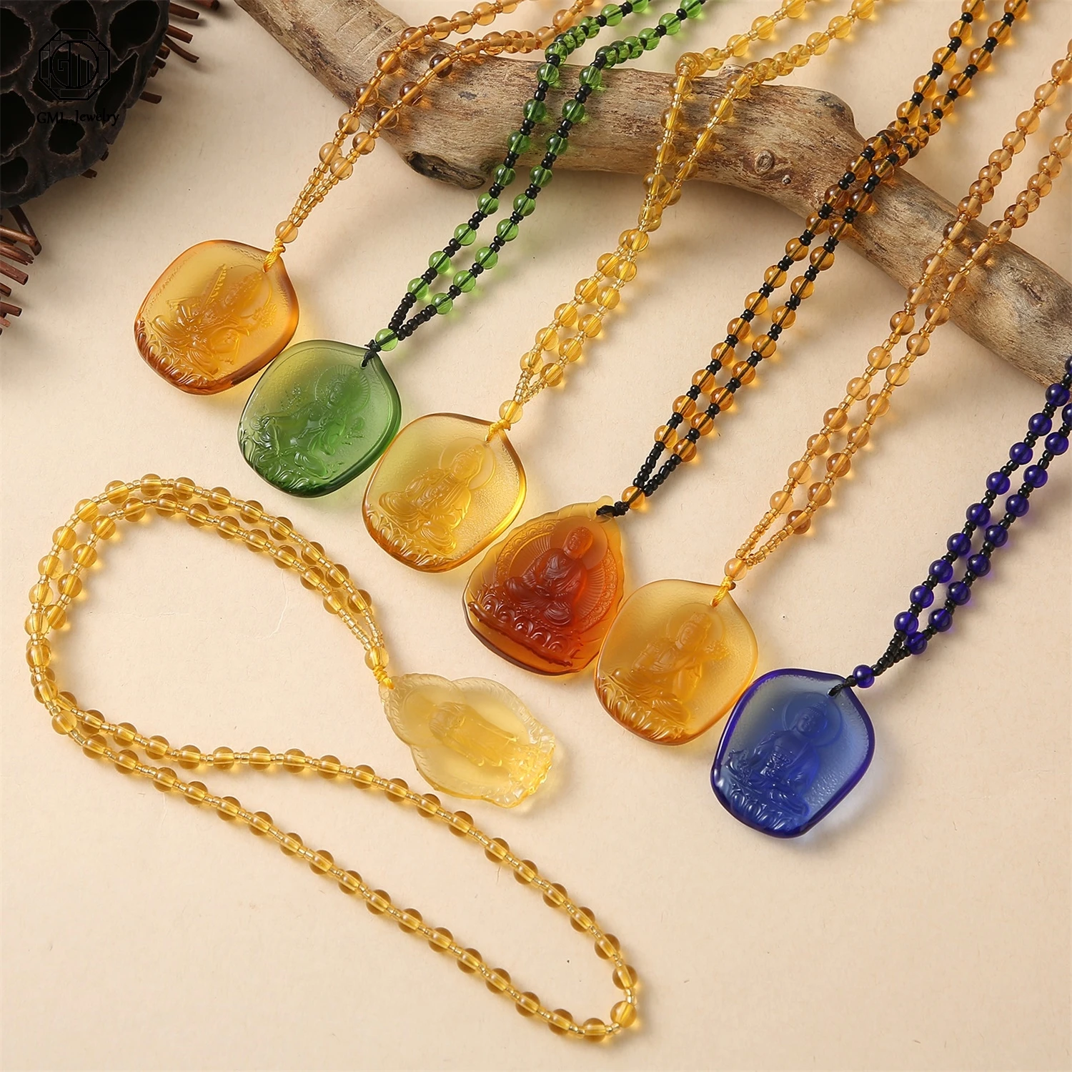 Buddha Pendant Necklace Green Tara Ksitigarbha Bodhisattva Amulet Tibetan Style Meditation Spiritual Protection Jewelry Stainles
