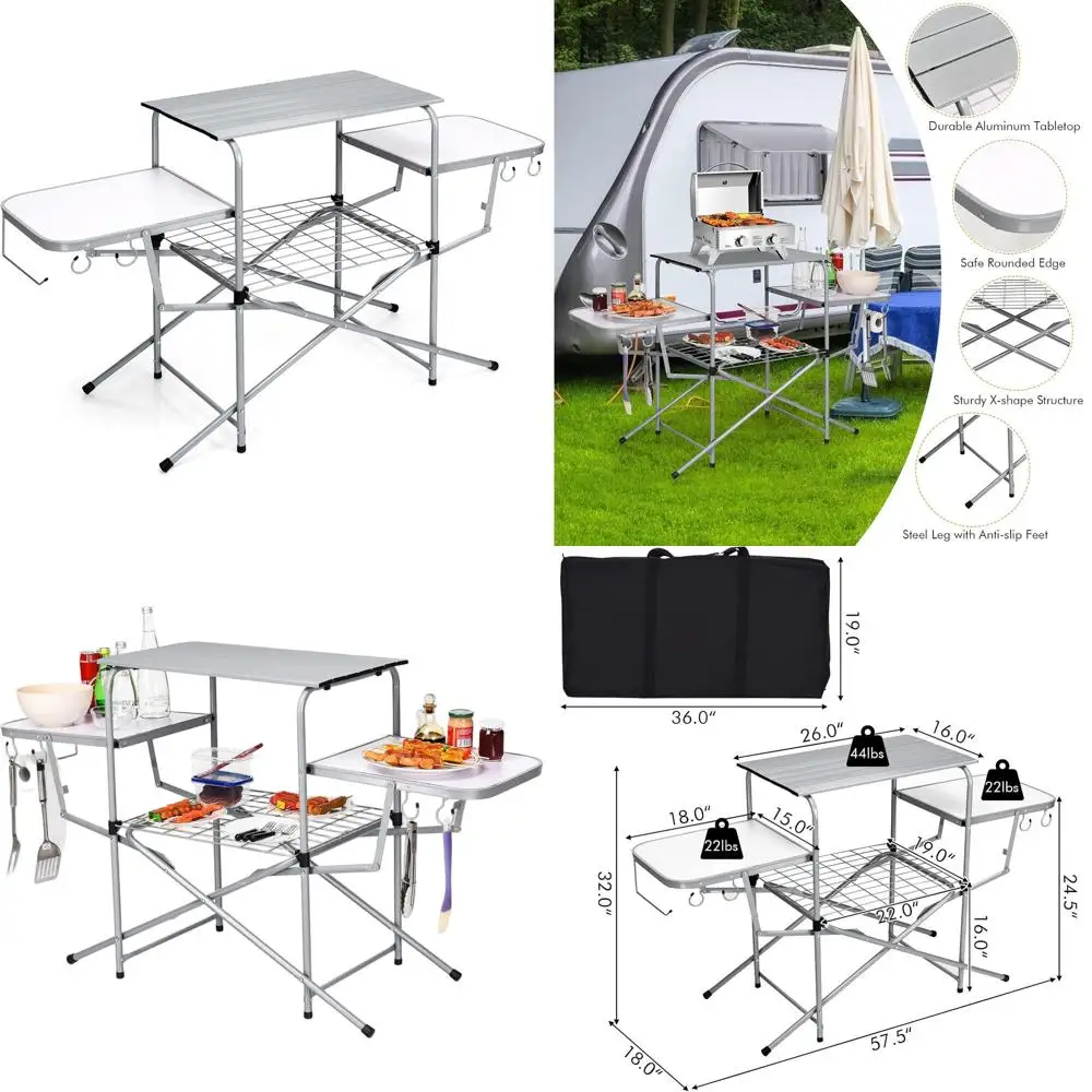 

Portable 26 Camping Grill Table with Carrying Bag, Ideal for Outdoor Cooking, Picnics, and RVing