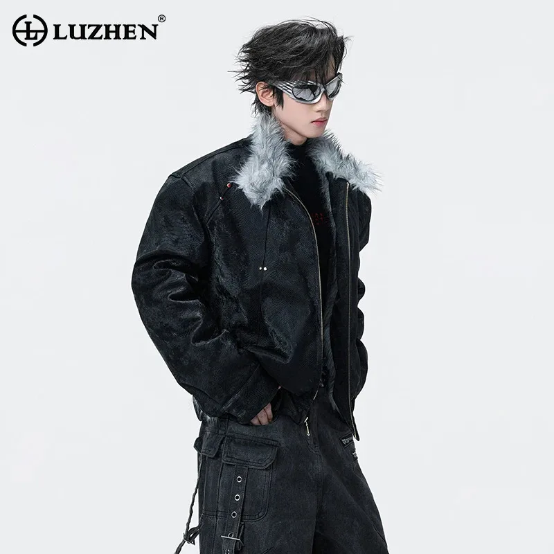 LUZHEN Quality 2026 Winter Faux New Fashion Fur High Liner Thickened Warm Parka Jacket Men's Handsome Diamond Padded Coat JY8604