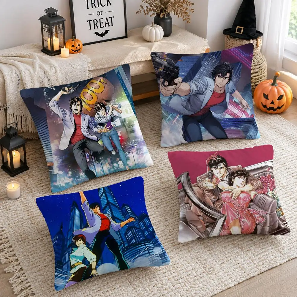 Japanese Anime C-city Hunter Cushion Cover Plush Decorative Pillow Case With Hidden Zipper Cutecore Room Decor For Home