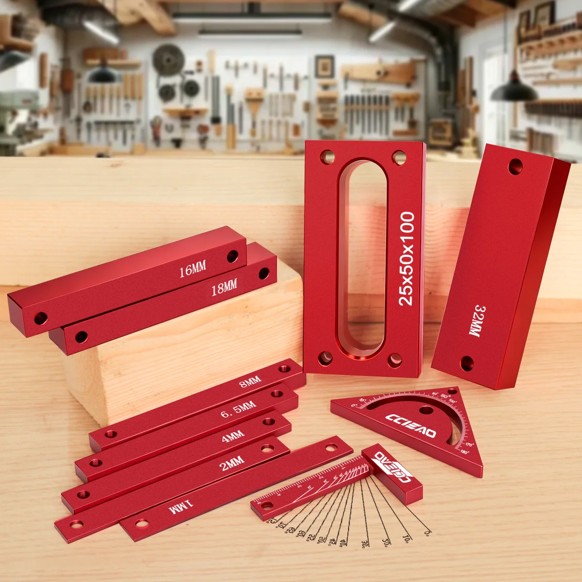 Aluminum Woodworking Precision Setup Blocks Kit, Height Measuring Gauge Blocks with Angle Ruler, for Table Saw Router Carpentry