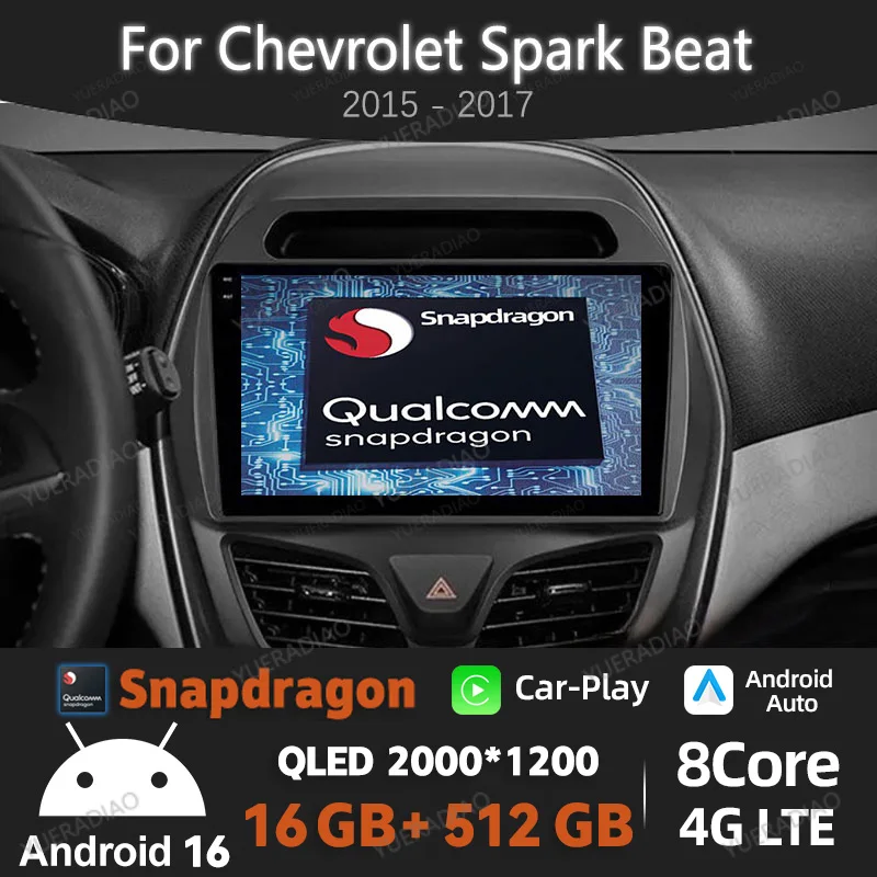 Android 16 Car Radio For Chevrolet Spark Beat 2015 - 2018 Head Unit Multimedia Video Player 4G WIFI QLED GPS NAVI 2DIN Qualcomm