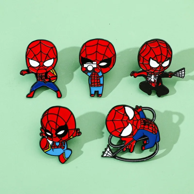 Marvel Spider Man Q Figural Brooch Anime Action Figure Personality Cartoon Toy Alloyed Brooch Decoration Children Birthday Gift