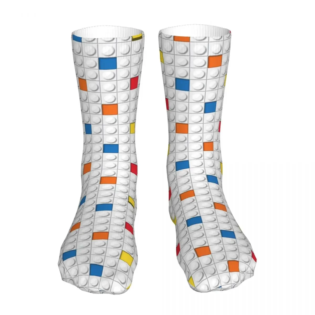 Men Sport Colorful Building Blocks Background Socks Cotton Compression Red Yellow and Blue Art Women Sock