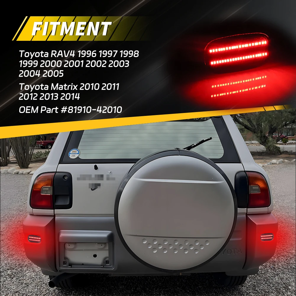 2Pcs For 1996-2005 Toyota RAV4 2010-2014 Toyota Matrix Rear Daytime Running Light Tail Light Brake Light Reflector Light Red LED