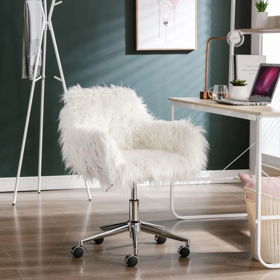 HengMing Modern Faux fur home office chair fluffy chair for girls makeup vanity Chair