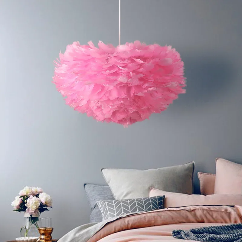 Multiple Colors Feather Pendant Lamp for Romantic Girl Room Clothes Coffee Shop Living Home Decor LED Atmosphere Night Light