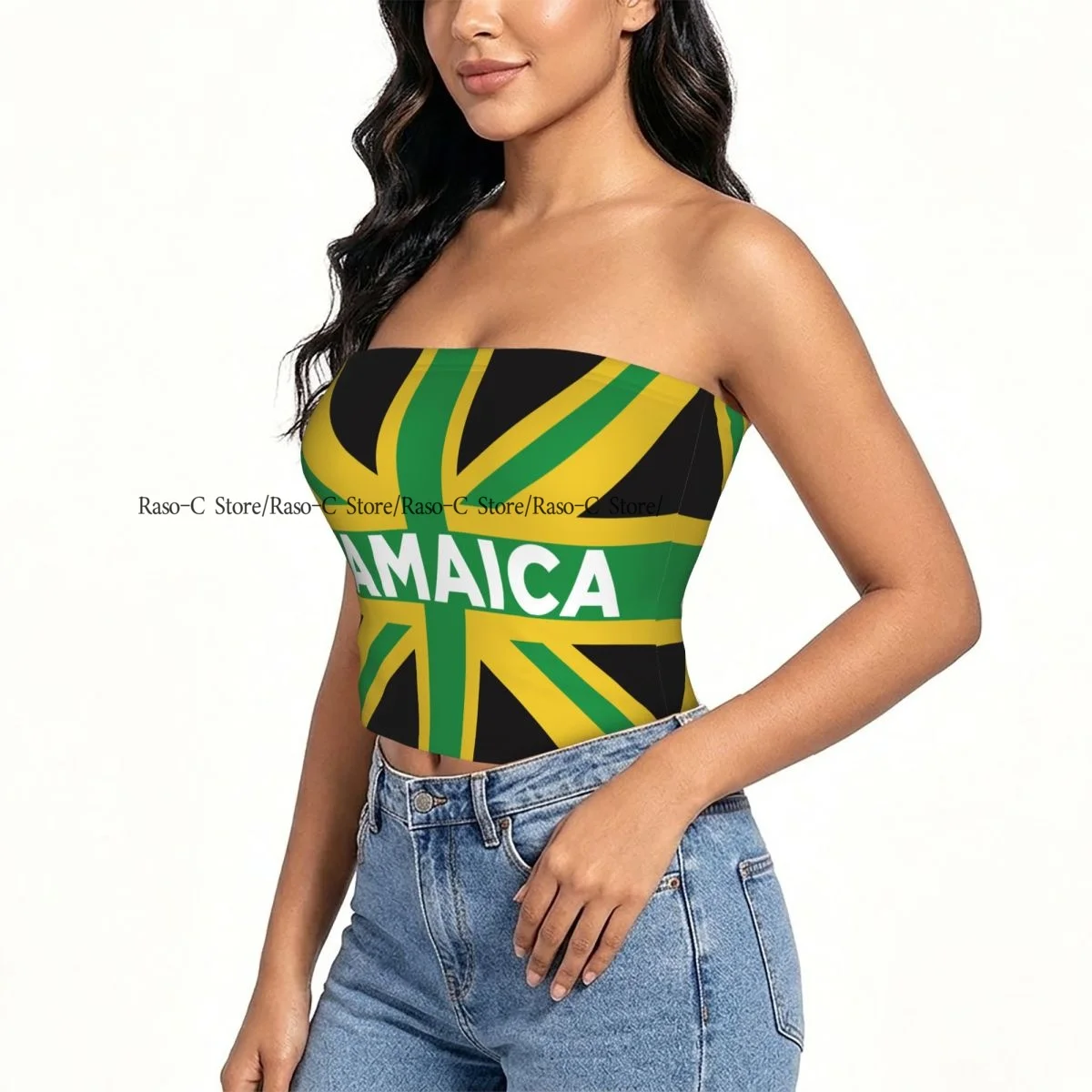 Strapless Sexy Tube Tops Summer Outfits Women Backless Shoulder Wrap Jamaican Flag Female Crop Top