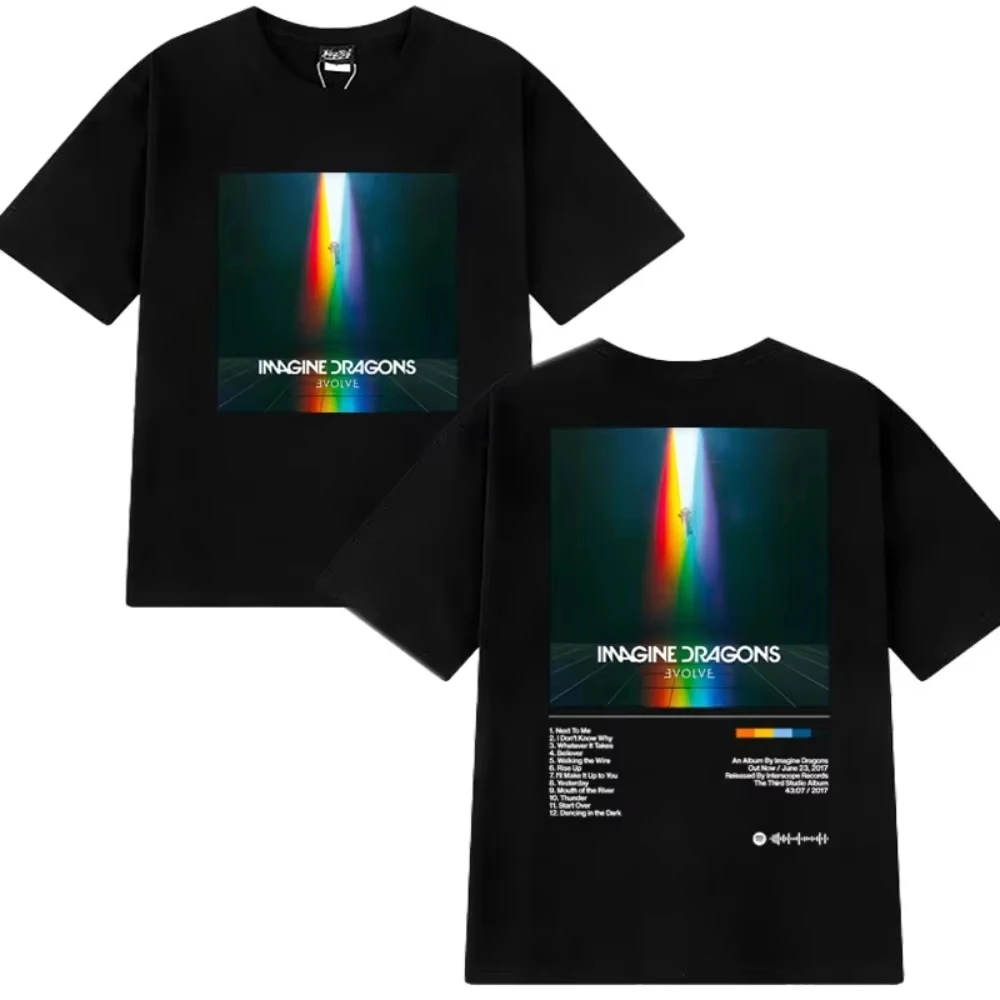 T-shirt unisexe vintage Hip Hop Streetwear à manches courtes pour homme, imprimé double face avec l'album Imagine Dragons Evolve